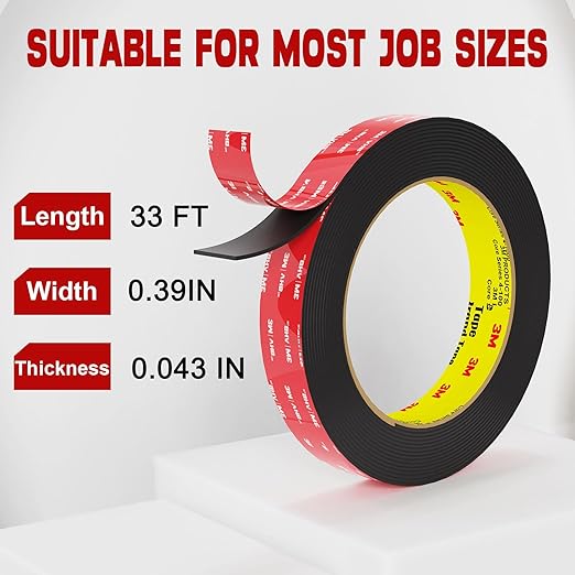 3M Double Sided Tape Heavy Duty 33FT,Double Sided mounting Tape for Walls,3M vhb Strong Double Sided Tape Heavy Duty for Car,LED Strip Light, Home/Office Decor