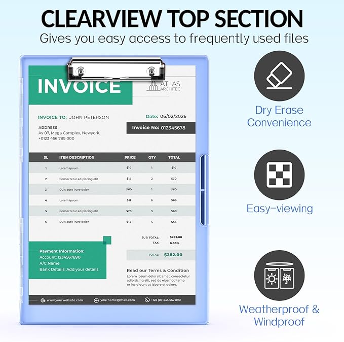 Sooez Clipboard with Storage, Heavy Duty Cleaview Clip Boards 8.5x11 with Dual Storage, Dry Erase Plastic Nursing Clipboard, High Capacity Clipboards Folder for Teacher Nurse, School & Office Supplies