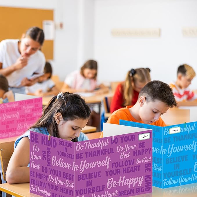 Cinrobiye 24 Pcs Inspirational Privacy Folders Standard for Students Cardboard Shields Test Privacy Boards Motivational Words Desk Dividers Shield for Classroom School Study Supplies (Classical)