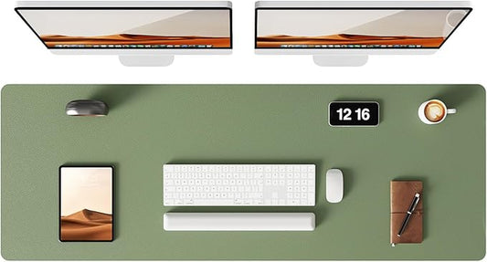 YSAGi Leather Desk Protector, Office Mat, Large Mouse Mat, Non-Slip PU Leather Blotter, Laptop Pad, Waterproof Writing Pad for Office and Home (Bamboo Green, 47" x 17")