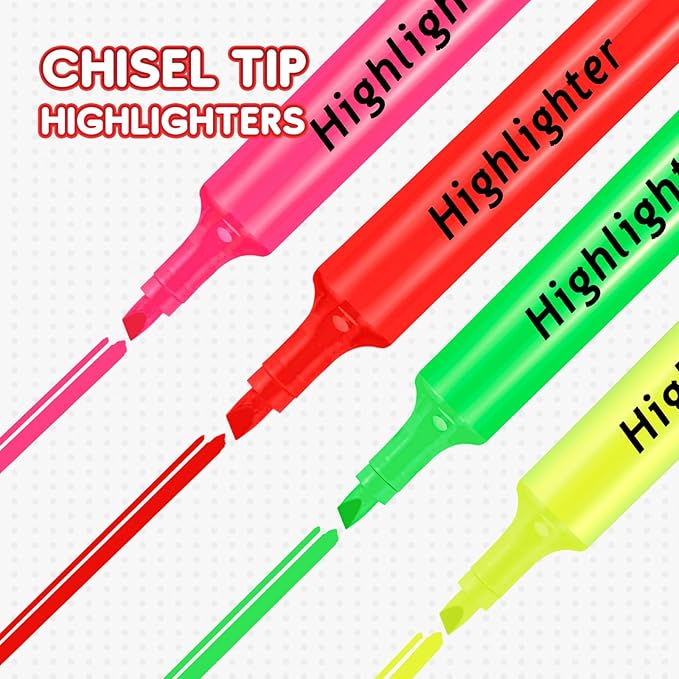 Qilery 24 Pack Tank Style Highlighters Chisel Tip Highlighters Bulk Colored Markers for Adult Coloring, Home Office Supplie(Red)