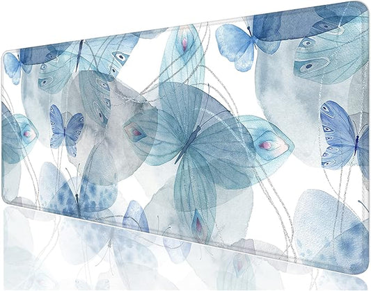 Desk Mat, 32" x 12" XXL Extended Large Gaming Mouse Pad, Desktop Decor Desk Pad, Cute Men Women Office Supplies and Accessories, XL Mouse Mat for Laptop & Keyboard, Blue Butterfly