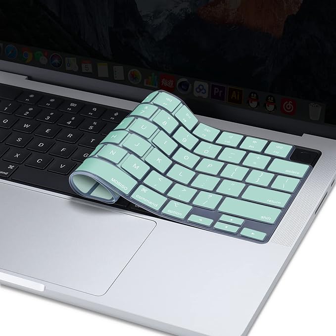 MOSISO Keyboard Cover Skin Compatible with MacBook Air 15 inch M3 A3114 M2 A2941/Air 13.6 A3113 A2681/Pro 14/16 M4 M3 M2 M1, Mint Green