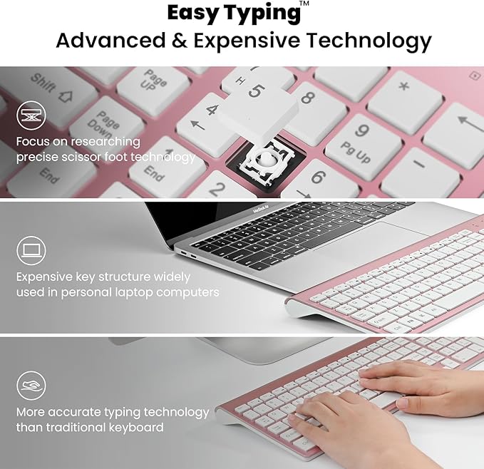 cimetech Wireless Keyboard and Mouse Combo, Compact Full Size Wireless Keyboard and Mouse Set 2.4G Ultra-Thin Sleek Design for Windows, Computer, Desktop, PC, Notebook - Rosegold