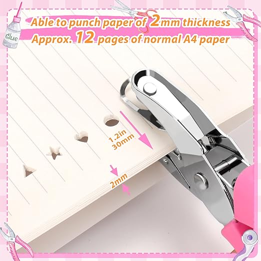 4 PCS 1/4" Hole Punchers for Crafts, Single Hole Punch Shapes with Circle Heart Star Triangle, with Soft-Handled for Binder Scrapbooking Classroom Card Punching Reinforcement Stickers