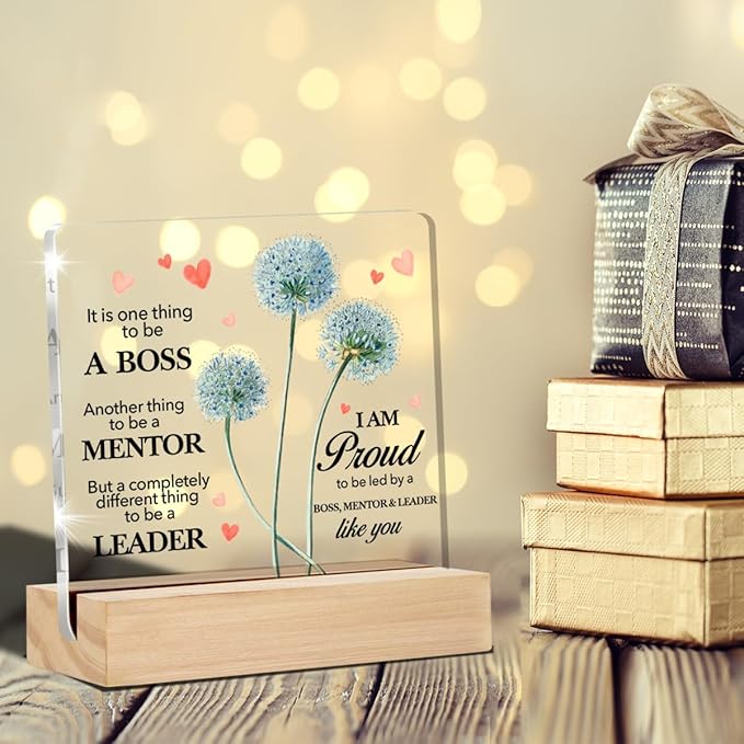 Gifts for Boss Lady Clear Desk Decorative Sign Appreciation Gift for Going Away Boss Day Acrylic Sign with Stand Table Plaque Keepsake Home Office Decor