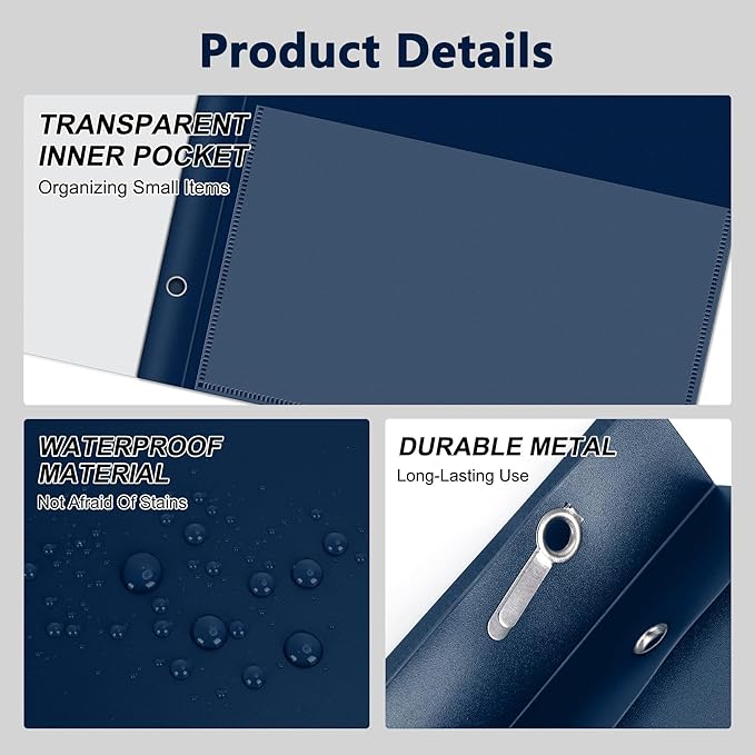 Ndsox 5 Packs Clear Front Report Covers with 3-Prong Fasteners Plastic Project Presentation Folders Resume Document Covers with Navy Blue Back for 8.5x11 Letter Size Paper for School Office Business