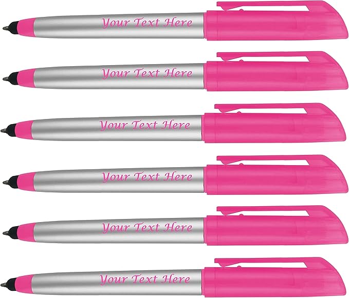 Personalized Pens with Highlighter and Stylus -250 Pack Bulk-Free Imprint - 3 In Highlighter, Ballpoint Pen, and Stylus Combo- add Custom Business Name, Logo or Gift Message- Pink