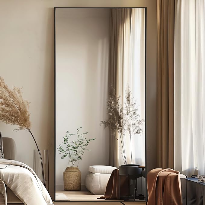 MELOMOIR 76"x34" Large Mirror Full Length, Oversized Floor Mirror Full Length for Bedroom Living Room Cloakroom Gym, Hanging Standing or Leaning Full Body Mirror with Stand, Black Aluminum Alloy Frame