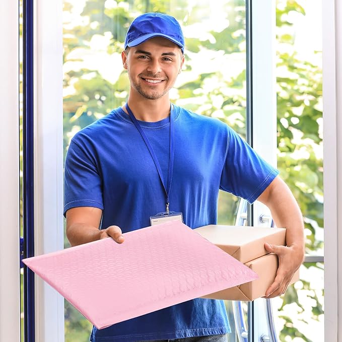 Fuxury Bubble Mailers 10.5x16#5 Light Pink,Self Seal Strong Adhesive Poly Padded Envelopes,Waterproof Bubble Mailing Envelopes,Cushioning Packaging Bags for Books,Clothes, Makeup Supplies 250 Pack