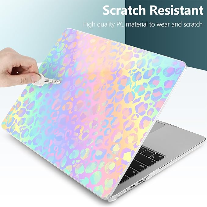 DONGKE Compatible with M4 MacBook Air 15 inch Case 2025-2023 A3241 A3114 A2941 M3 M2 Retina Display Touch ID, Plastic Hard Case & Keyboard Skin for MacBook Air 15" - Colorful Leopard