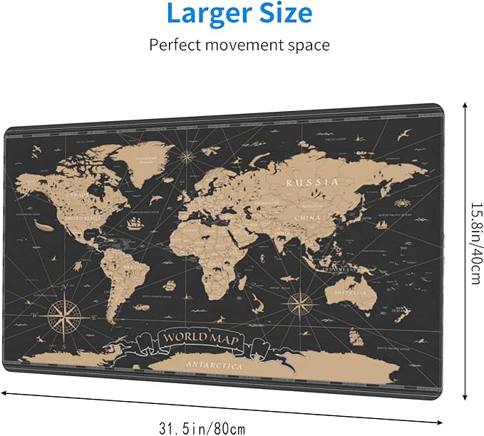 Desk Mat,Vintage World Map Extended Gaming Mouse Pad for Office Work & Game,Computer Keyboard Mouse Mat Desk Non-Slip Rubber Base Large Mousepad with Stitched Edges, 31.5x15.7inch