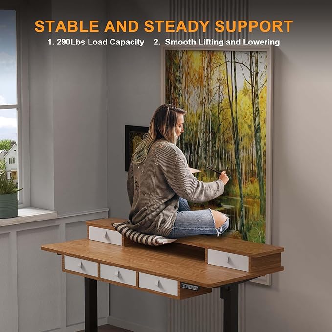 XINYAO Electric Standing Desk with 5 Drawers, 55x24 Inch Height Adjustable Sit Stand Up Desk with Storage Support 290lbs Ergonomic Rising Table with Wheels for Home Office