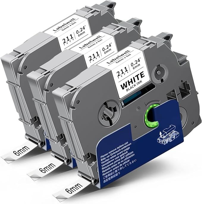 6mm 0.23 Inch Laminated White Compatible with P Touch TZe-211 TZe211 TZ Tape Refills for P Touch PT-H110 D200 D210 D220 D400 Label Maker (Black on White, 3-Pack)