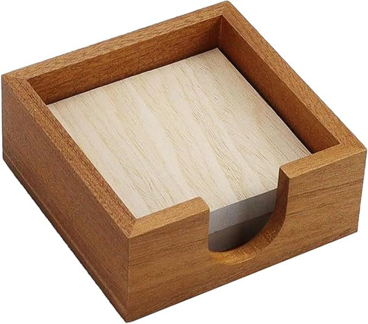 Buqoo Sticky Note Holder, Sapelli Wood Self Stick Note Pad Holders, 4x4 Cube Paper Holder Desk Organizer Suitable for School Home Office Desk Accessories Supplies and Office Desk Decor