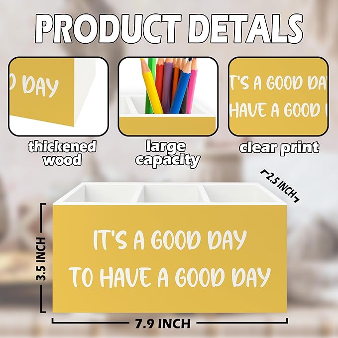 Inspirational Pen Pencil Holder Organizer for Desk, Inspirational Gifts for Women, It's a Good Day to Have a Good Day Motivational Wooden Box Sign for Home Office Desk Tabletop Decorations