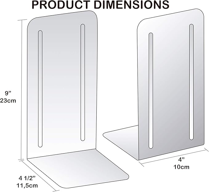 Acrimet Metal Bookends, Jumbo Size 9" H x 4" W x 4-1/2" D, Non-Skid Book Stand for Shelves, Heavy Duty Book Stopper, Pink, 1 Pair