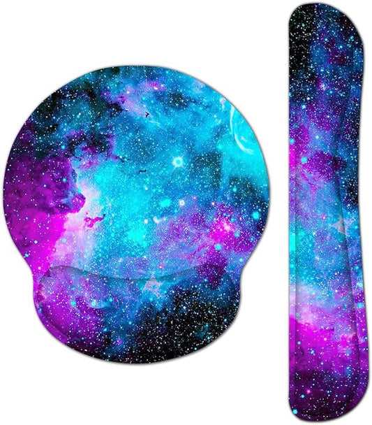 Ergonomic Keyboard Mouse Pad Wrist Rest Support Set for Laptop/Computer/Desktop,Memory Foam Hand Rest Wrist Cushion for Gaming/Office,Lightweight Comfortable & Pain Relief (Galaxy)