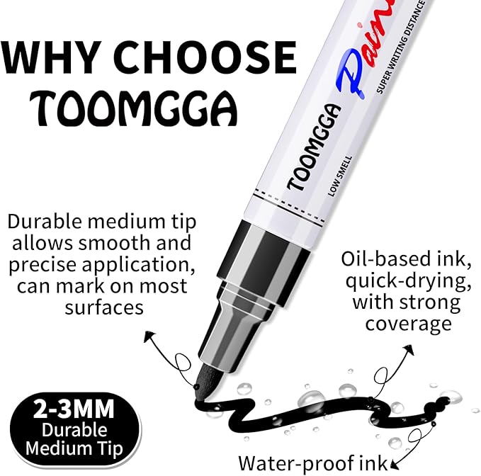 Black Paint Pens Permanent Paint Markers - 24 Pack Oil Based Marking Pens, Medium Point, Quick Drying and Waterproof for Rock Painting Car Tyre Metal, Plastic, Canvas, Wood, Glass