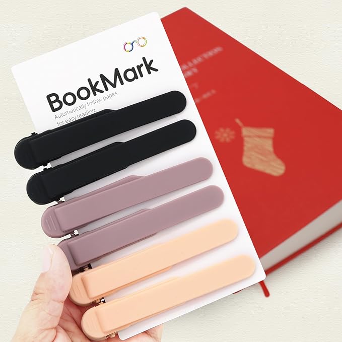 SMUK 6 Pieces Automatic Silicone Bookmarks, Page Holder Clip Bookmarks for Reading Women Men Book Lovers, Book Page Keeper Book Markers Reading Accessories Gifts