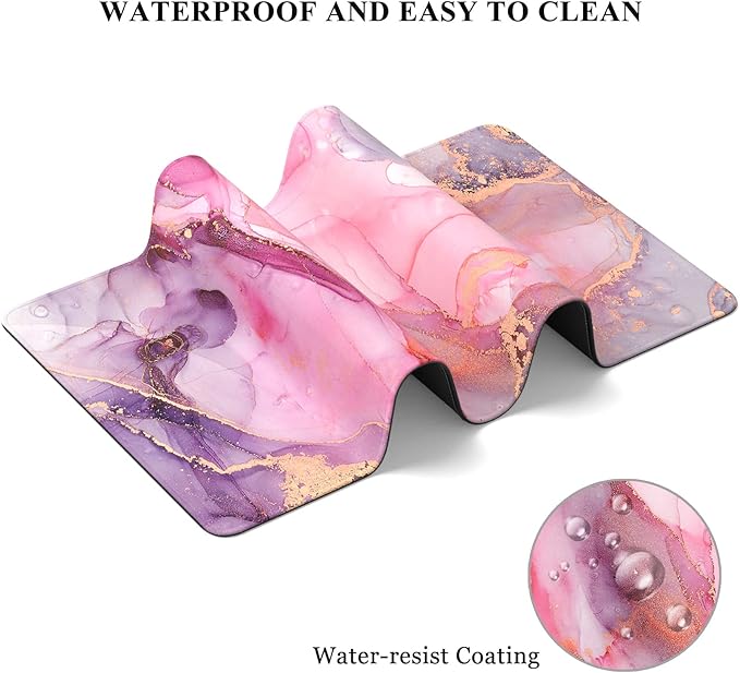 Desk Mat, 32" x 12" XXL Extended Large Gaming Mouse Pad, Desktop Decor Desk Pad, Cute Men Women Office Supplies and Accessories, XL Mouse Mat for Laptop & Keyboard, Red Pink Marble