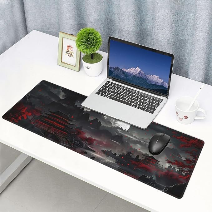 Extended Gaming Mouse Pad, Large Desk Mat XL Anime Mouse Pad Waterproof with Stitched Edges, Non-Slip Desktop Pad for Home and Office, Level Up Your 31.5x11.8 Inch (Night Lake)