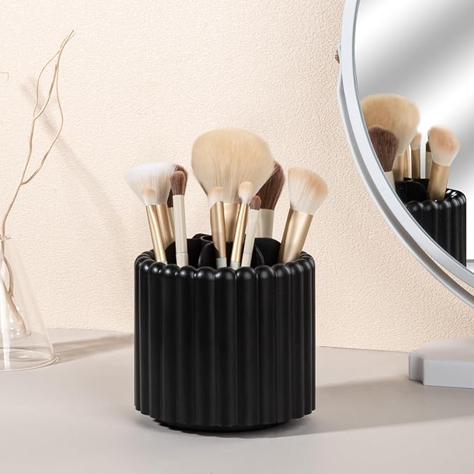 Anyoifax 360 Rotating Makeup Brush Holder 7 Slots Make Up Brush Organizer Removable Spinning Cosmetic Brushes Storage Pen Holder for Vanity, Dresser, Desk, Black