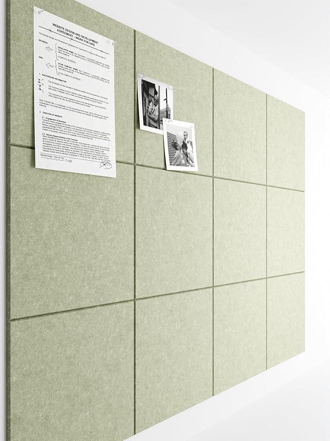 Bumusty Large Cork Board 47"x35" Alternative - 12 Pack Felt Wall Tiles with 70 Safe Removable Adhesive Tabs, 30 Pushpins, Cork Boards for Walls Pin Board Bulletin Board Office Decor (Sage)