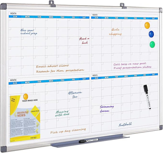 MAKELLO Large Magnetic Dry Erase Calendar Whiteboard Quarterly for Home, Bedroom, Office, Classroom, 4 Months, 36x24 in