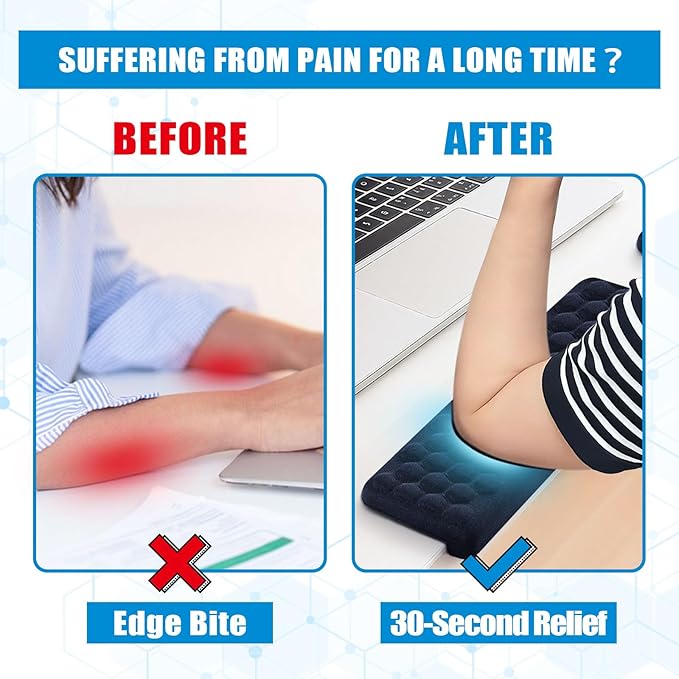 L-Shaped Desk Elbow Pads (2-Pack) - Adjustable Spacing Memory Foam Desk Edge Cushion for Forearm & Wrist Support, Ergonomic Desk Arm Rest for Office, Gaming & Home