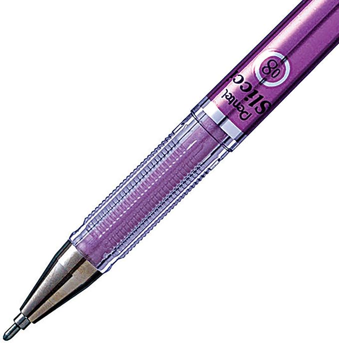 Pentel Arts Slicci Metallic 0.8 mm Needle Tip Gel Pen, Metallic Violet Ink, Box of 12 (BG208-MV)