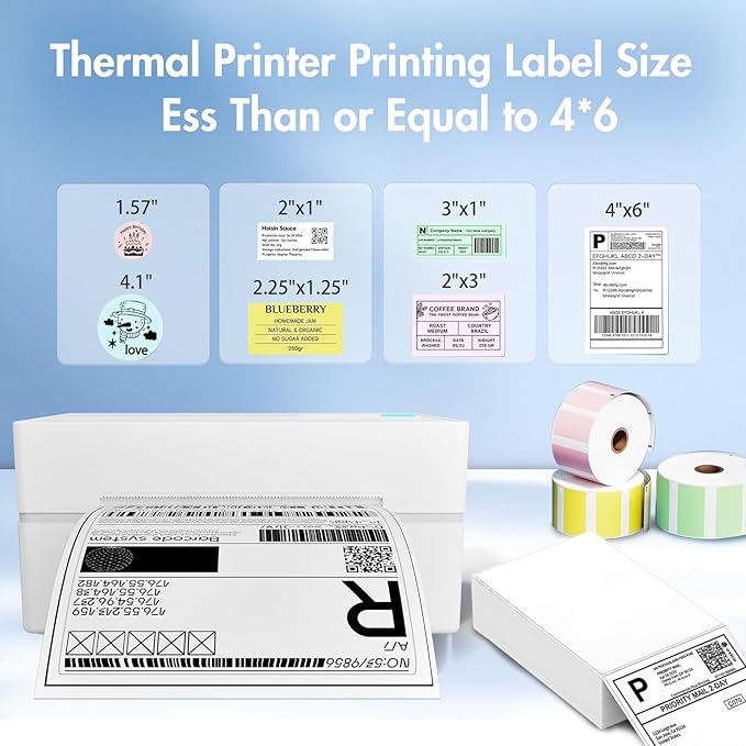 Bluetooth Thermal Shipping Label Printer: 4x6 Wireless Label Maker with Tape for Small Business - Compatible with iPhone, Android, Windows & Mac, Widely Used for USPS UPS Ebay Amazon Shopify, White