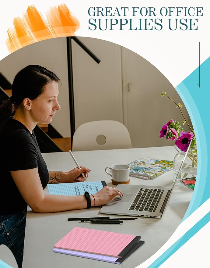 Colored Legal Pads 8.5 x 11, 6 Pack Writing Pads 8.5 x 11, Note Pads 8.5 x 11 College Ruled, Easy Tear-Off Colored Note Pads, 30 Sheets/Pack, Lined Paper Pads 8-1/2 x 11 for Office Supplies