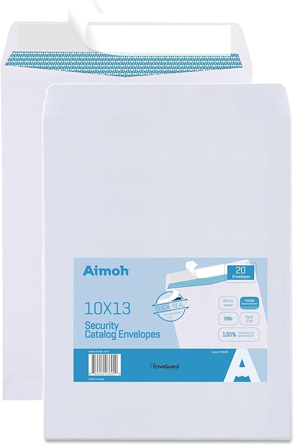 Aimoh 20 10 x 13 Self-Seal White Catalog Envelopes - 28lb, 20 Count, Ultra Strong Quick-Seal, 10x13 inch (39120)