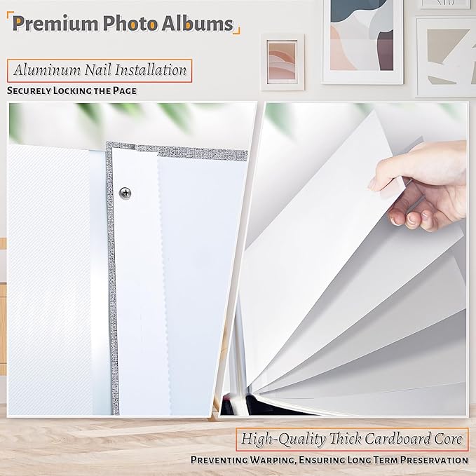 Photo Album Self Adhesive Scrapbook,120 Pages Large Photo Book for 4x6,5x7,8x10 Pictures,DIY Album for Baby Wedding Family Travel Birthday,with Metallic Pen and Scraper