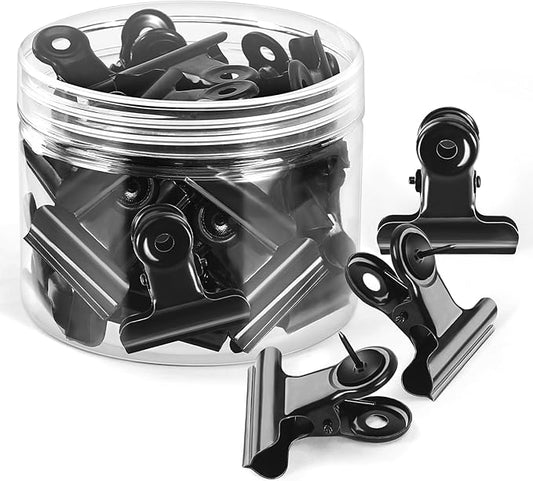 36 Pieces Black Push Pins Clips Metal Push Pin with Clips Black Pushpin Clip Bulldog Clip with Pins Thumb Tacks for Bulletin Board Cork Board Cubicle Wall for Classroom School Office