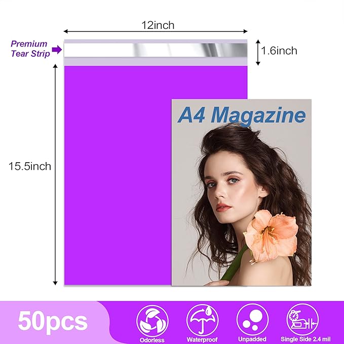JinRuiKJ Thank You Poly Mailer 12x15.5 Inch 50 PCS, Shipping Bags for Clothing, Packaging Bags for Small Business, Strong Adhensive, Waterproof and Tear-Resistant Mailing Envelopes, Purple