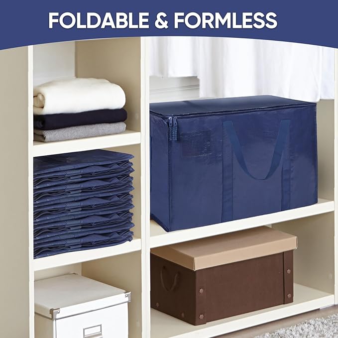 TICONN 4 Pack Extra Large Moving Bags with Zippers & Carrying Handles, Heavy-Duty Storage Tote Moving Boxes for Space Saving (4 Pack, Navy)