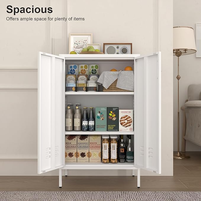 Metal Cabinet Storage,Metal Shoe Cabinet with Shelves,2 Door Storage Cabinet for Living Room,Entryway,White