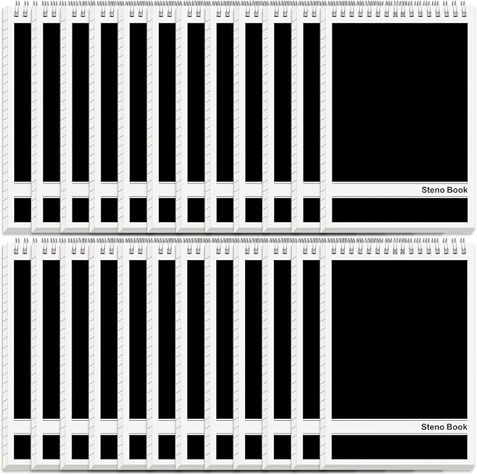 24 Pack Black Steno Pads 6 x 9 in Spiral Top Notebooks Bulk Note Pads 60 Sheets Gregg Rule Writing Paper Steno Notebooks for Students Teachers Men Women Professionals Office School Recording work