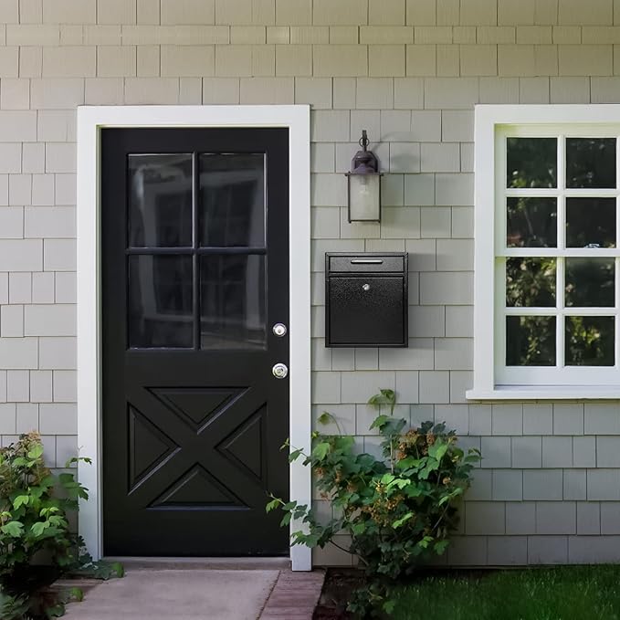 xydled Steel Mailbox Wall Mount, Medium Locking Mailbox with Key Lock, Lock Mail Boxes for Outside, Security Key Drop Box, Collection Boxes, 13.4H x 11.6L x 5.6W Inches, Black, Large