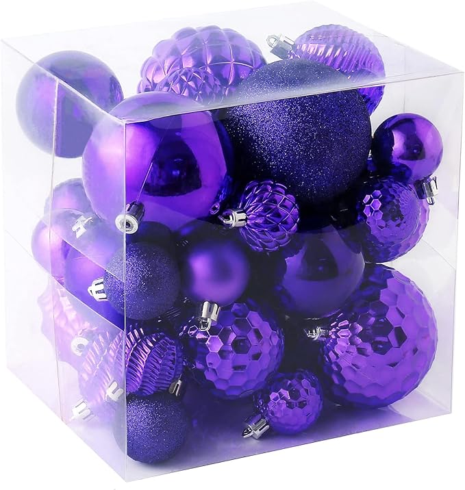 Christmas Balls Ornaments -36pcs Shatterproof Christmas Tree Decorations with Hanging Loop for Xmas Tree Wedding Holiday Party Home Decor,6 Styles in 3 Sizes(Purple)