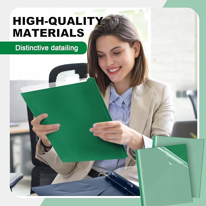 Teling 24 Pcs Clear Report Cover with 3 Prongs, Plastic Report Presentation Folders 90 Sheet Capacity Resume Document Covers for School Office(Green)