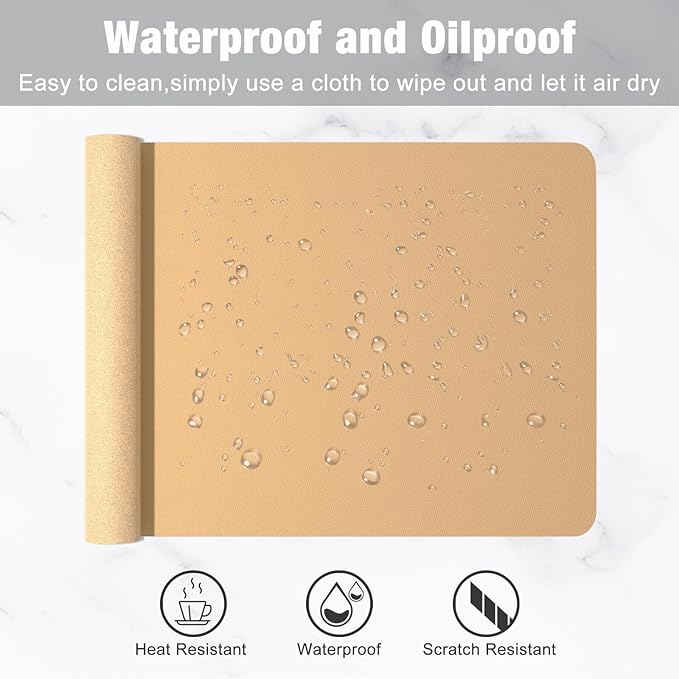Hsurbtra Desk Pad, 23.6" x 13.8" PU Leather Desk Mat, M Extended Mouse Pad, Waterproof Desktop Blotter Protector, Non-Slip Ultra Thin Small Laptop Keyboard Writing Mat for Office Home, Earth Yellow