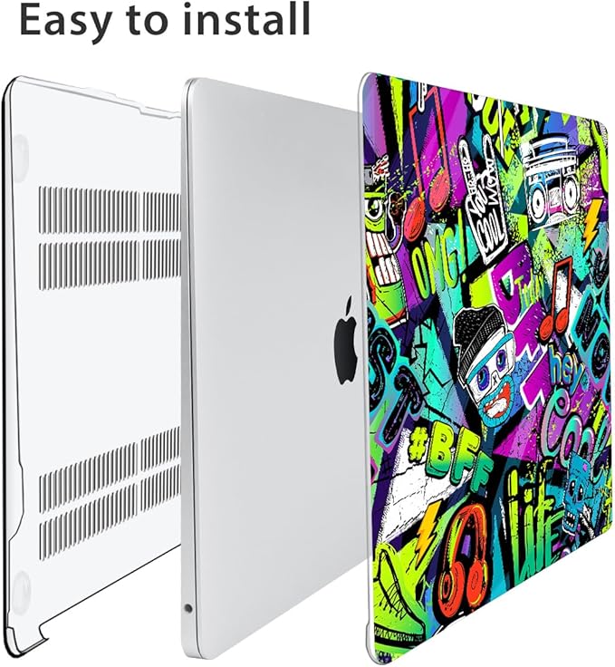 Compatible with MacBook Air 13 inch Case 2022 2021 2020-2018 Release M1 A2337 A2179 A1932 with Touch ID, Hard Print Case + Keyboard Cover + Webcam Cover + Screen Protector, Cool Graffiti