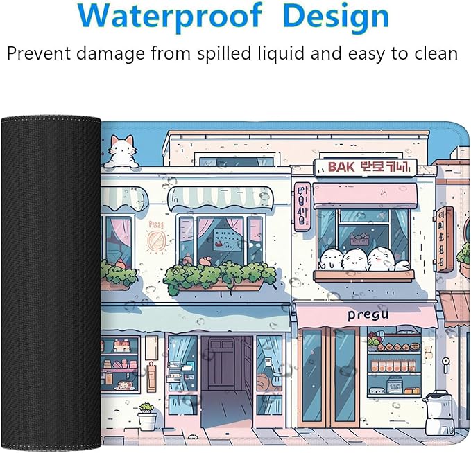 Cute Kawaii Gaming Mouse Pad Desk Pad Anime Street Aesthetics Large Gaming Mouse Mat with Stitched Edges,Non-Slip Waterproof Rubber Base Mous Mat Office Computer Keyboard Laptop Home 31.5"x11.8"