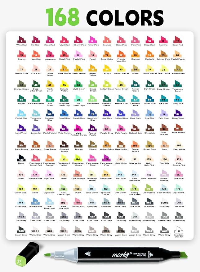 168+2 Colors Alcohol Markers with Free App, Chisel & Fine Tip Alcohol-Based Marker Set for Adults Kids, Dual Tip Artist Markers for Drawing, Coloring Illustration, Painting and Great Gift Idea