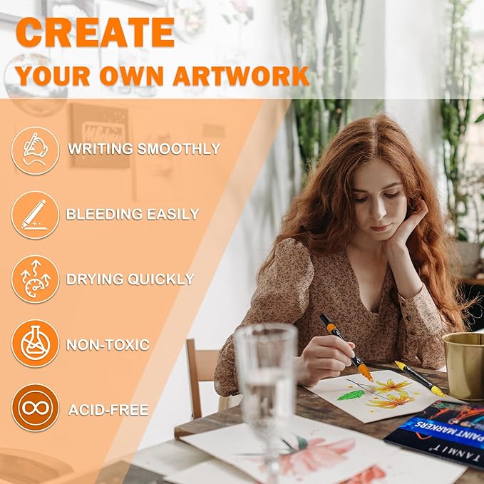 24 Colors Acrylic Paint Pens, Dual Tip Acrylic Paint Markers with Brush Tip and Fine Tip, Acrylic Pens for Rock Painting, Wood, Canvas, Stone, Glass, Ceramic,DIY Crafts Making Art Supplies