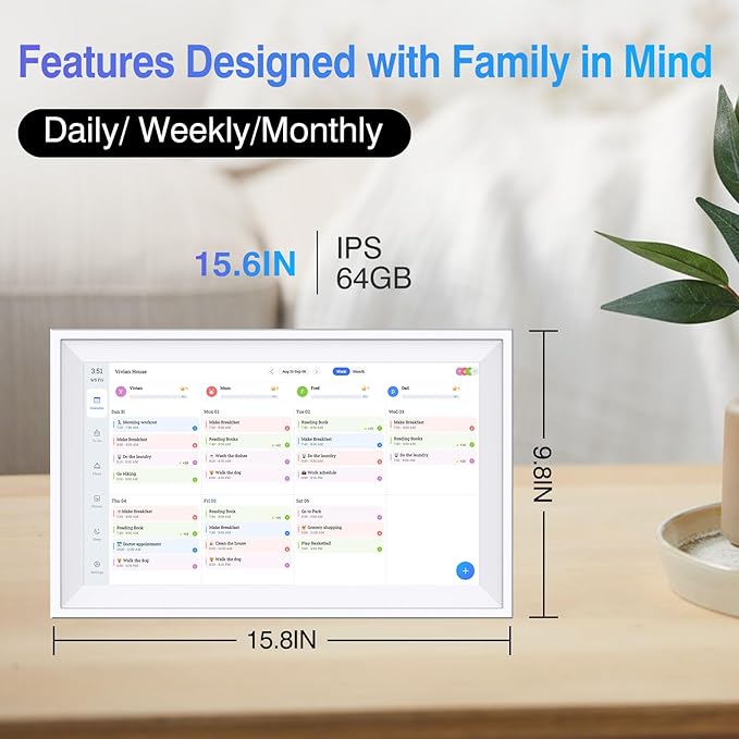 Digital Calendar 15.6 inch Wall Calendar Planner with Touch Screen, Electronic Calendars for Family Organizer, Smart Chore Chart Sync with Phone by App for Meal Planner, Photo Share Stand & Wall Mount