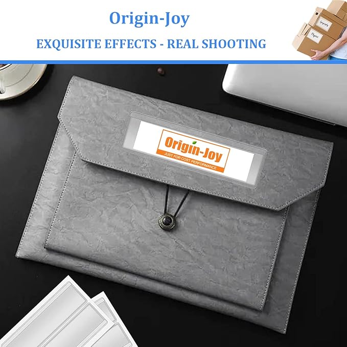 Origin-Joy 25 PCS Self-Adhesive Index Label Pockets, Clear Plastic Peel & Stick Card Holders with Top Open for Loading (5.5 x 8 inch)